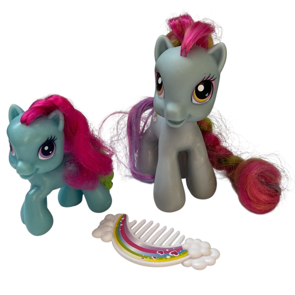 Lot of 2 My Little Pony 2008 Hasbro Toys Blue Rainbow Hair With Comb
